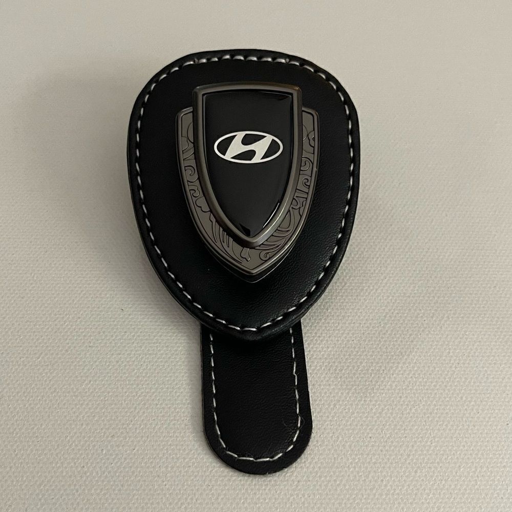 Hyundai Sunglass Holder for Car with Logo Black PU Leather NWT